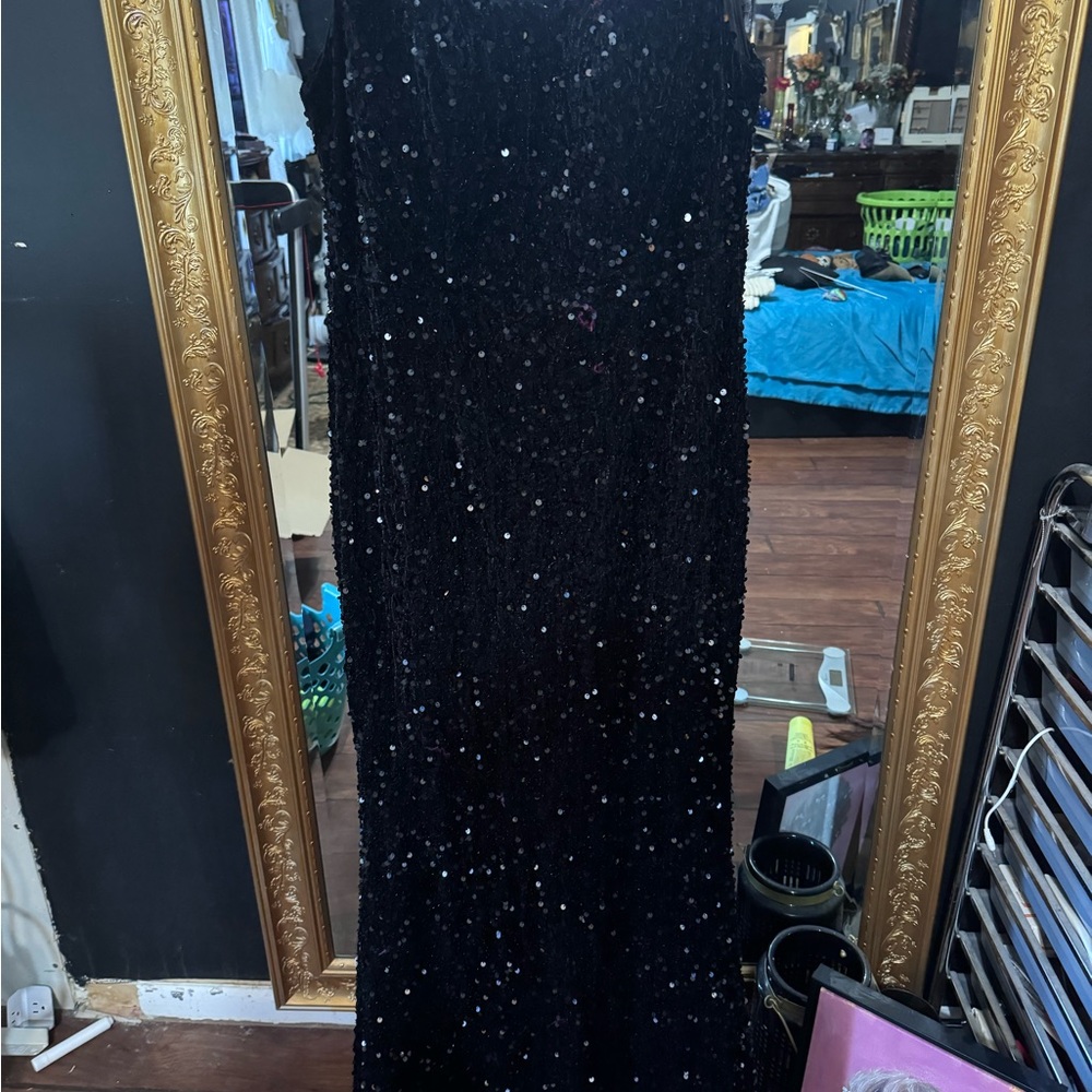 Black Sequin Strapless Gown for Cocktail Events